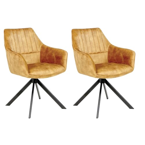 Colenis Esszimmerstühle 2er Set, Drehsessel mit Armlehne, Adoré Samt, ergonomisch gepolstert, Metallgestell, stilvolle Komfortstühle für Esszimmer, Küche, Wohnzimmer, Ockergelb,Noah Colenis Esszimmerstühle 2er Set, Drehsessel mit Armlehne, Adoré Samt, ergonomisch gepolstert, Metallgestell, stilvolle Komfortstühle für Esszimmer, Küche, Wohnzimmer, Ockergelb,Noah von Colenis
