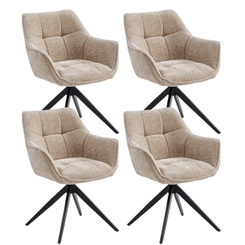 Colenis Esszimmerstühle 4er Set Boston, Taupe, Chenille Stoff, 180 Grad drehbar, gepolsterte Sitzfläche, Metallbeine, Stühle für Esszimmer, Wohnzimmer, Küche von Colenis