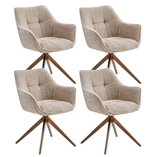 Colenis Esszimmerstühle 4er Set Boston, Taupe, Chenille Stoff, 180 Grad drehbar, gepolsterte Sitzfläche, gebürstete goldene Metallbeine, Stühle für Esszimmer, Wohnzimmer, Küche von Colenis