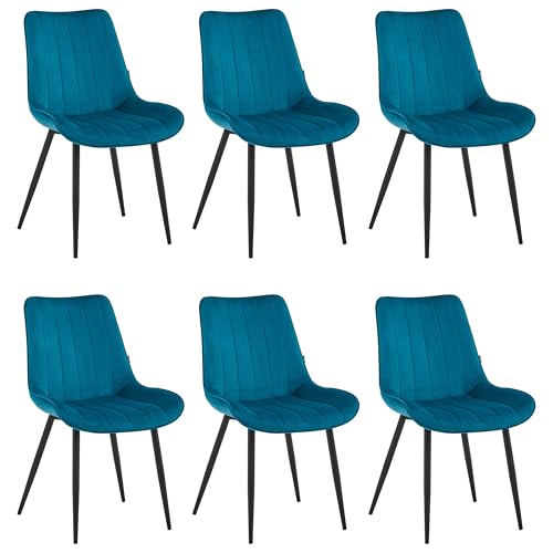 Colenis Verta Esszimmerstuhl 6er Set, Küchenstühle gepolstert mit Rückenlehne, Bezug aus Samt, bis 120 kg belastbar, Metallbeine, für Esszimmer, Küche & Wohnzimmer, Petrol von Colenis