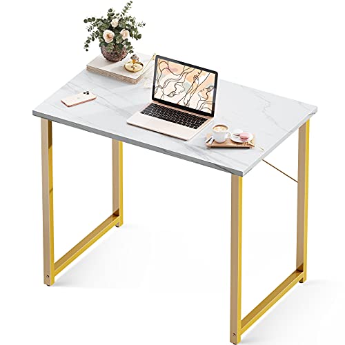 Coleshome 81,3 cm (32 Zoll) Computertisch, moderner Schreibtisch im schlichten Stil für Heimbüro, Arbeitszimmer, Studenten, Schreibtisch, weißer Marmor und goldenes Bein von Coleshome
