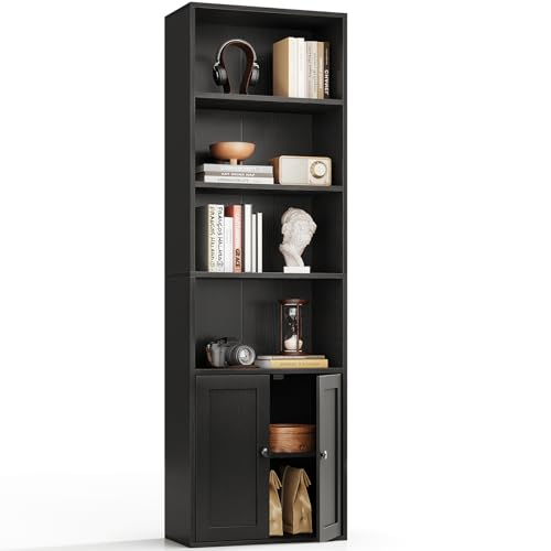 Coleshome Bücherregal, Bücherschrank mit 2 Türen, Bücherregal aus Holz, 6 Ebenen, Schwarz Coleshome Bücherregal, Bücherschrank mit 2 Türen, Bücherregal aus Holz, 6 Ebenen, Schwarz von Coleshome