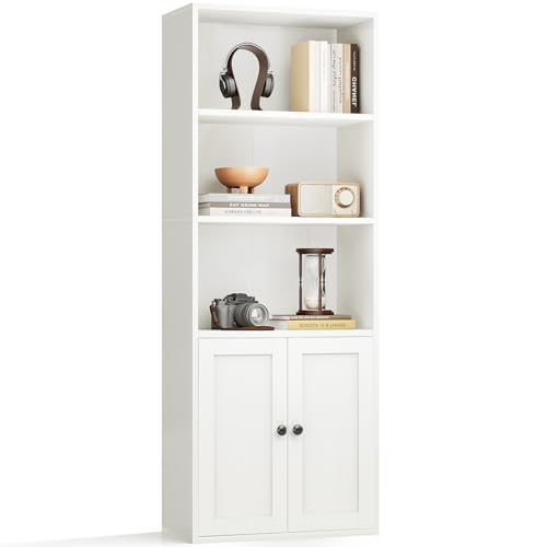 Coleshome Bücherregal, Bücherschrank mit 2 Türen, Bücherregal aus Holz, 6 Ebenen, Weiß Coleshome Bücherregal, Bücherschrank mit 2 Türen, Bücherregal aus Holz, 6 Ebenen, Weiß von Coleshome