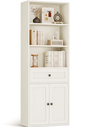 Coleshome Bücherregal, Bücherschrank mit 2 Türen and 1 Schubladen, Bücherregal aus Holz, 5 Ebenen, Weiß Coleshome Bücherregal, Bücherschrank mit 2 Türen and 1 Schubladen, Bücherregal aus Holz, 5 Ebenen, Weiß von Coleshome