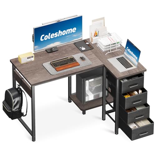 Coleshome Eckschreibtisch, 100x70cm Schreibtisch L Form mit 4 Schubladen, Umkehrbarer Computertisch for Büro Arbeitszimmer Schlafzimmer, Grey von Coleshome