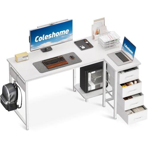 Coleshome Eckschreibtisch, 120x70cm Schreibtisch L Form mit 4 Schubladen, Umkehrbarer Computertisch for Büro Arbeitszimmer Schlafzimmer, Weiß Coleshome Eckschreibtisch, 120x70cm Schreibtisch L Form mit 4 Schubladen, Umkehrbarer Computertisch for Büro Arbeitszimmer Schlafzimmer, Weiß von Coleshome