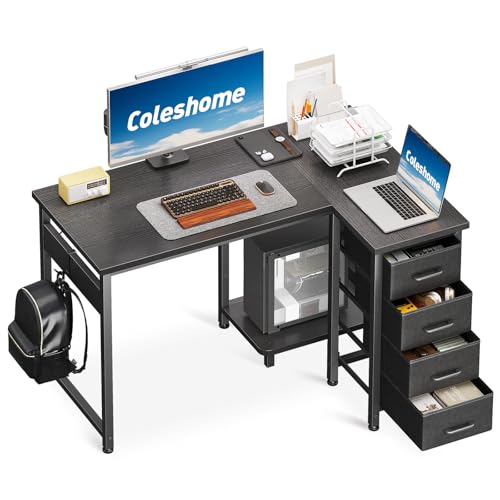 Coleshome Eckschreibtisch Mit Schubladen, L-förmiger Schreibtisch Computerschreibtisch (Black, 100 × 70 cm) von Coleshome