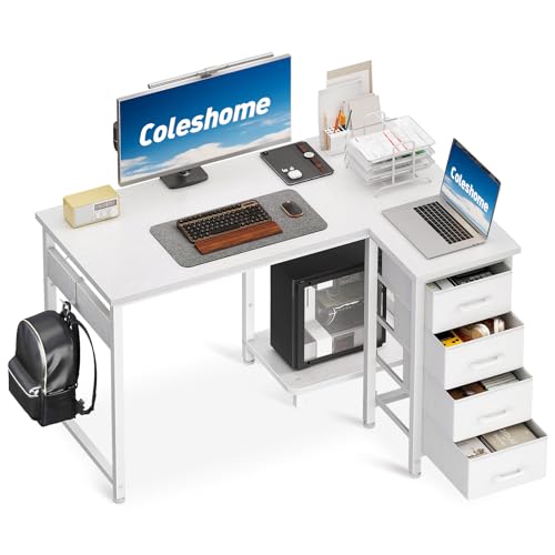 Coleshome Eckschreibtisch Mit Schubladen, L-förmiger Schreibtisch Computerschreibtisch (White, 100 × 70 cm) von Coleshome