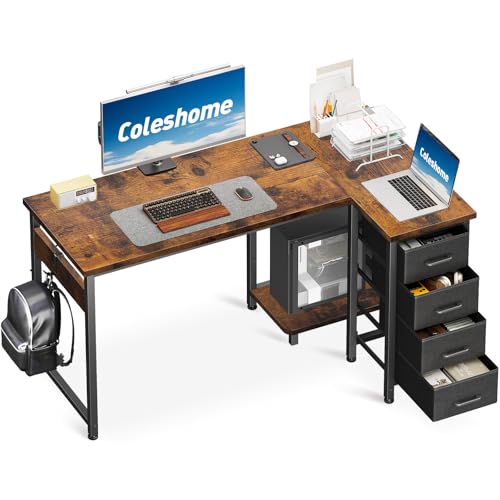 Coleshome Eckschreibtisch Mit Schubladen, L-förmiger Schreibtisch Computerschreibtisch Coleshome Eckschreibtisch Mit Schubladen, L-förmiger Schreibtisch Computerschreibtisch von Coleshome