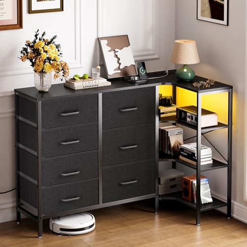 Coleshome Kommode mit Schubladen, Geeignet für Multifunktionaler Schubladenschrank für Schlafzimmer und Wohnzimmer, Eck-kommode mit 7 Schubladen aus Stoff - 2 USB & 2 AC-Anschlüssen, Schwarz Coleshome Kommode mit Schubladen, Geeignet für Multifunktionaler Schubladenschrank für Schlafzimmer und Wohnzimmer, Eck-kommode mit 7 Schubladen aus Stoff - 2 USB & 2 AC-Anschlüssen, Schwarz von Coleshome