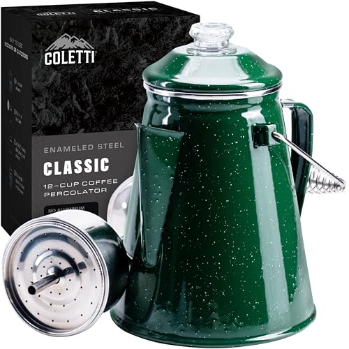 Coletti Klassischer Kaffeeperkolator – Perkolator-Kaffeekanne, Cowboy-Kaffeekanne – Die originale Camping-Kaffeemaschine, jetzt modernisiert – Für Braumeister auf dem Campingplatz [Grünes, 12 Tassen] von Coletti
