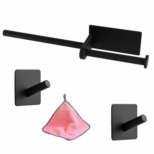 ColevoHo 1 selbstklebender Toilettenpapierhalter mit 1 Handtuchhalter und 2 Handtuchhaken ohne Bohren, einsetzbar in Küche, Dusche, Bad und WC (3, Größe A) von ColevoHo