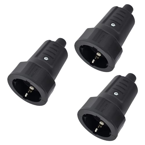 3 Stück Schuko Stecker Kupplung Set, Schutzkontakt-Gummikupplung mit Knickschutz, Schuko-Kupplung IP44 Schutzklasse, Gummikupplung 250 V 16 A ohne Kabel, PVC Schwarz Wasserdicht Schukostecker von Colexy