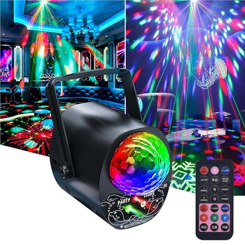 3 in 1 Discolicht Partylicht mit Fernbedienung, Musikgesteuert Disco Licht mit Stroboskop, Sprachsteuert LED DJ Party Lampe Discokugel mit 2M USB Kabel für Halloween Weihnachten Klub Party Feiertage von Colexy
