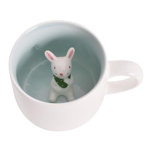 3D Tier Keramik Becher Kaffee-Milch-Tee-Keramik-Becher Witzige Tasse Niedliche Handgefertigte Tierfigur Geschenk für Persönlichen Geburtstag Weihnachten (Kaninchen) von Colexy