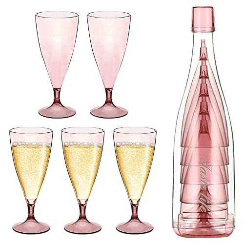 5 Stück Stapelbare Champagnergläser Set, Wiederverwendbar Weingläser-Set, Tragbare Sektglas mit abnehmbarem Boden, Champagnergläser Kunststoff, für Picknicks, Hochzeiten, Partys (Rosa) von Colexy