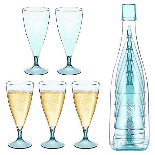 5 Stück Stapelbare Champagnergläser Set, Wiederverwendbar Weingläser-Set, Tragbare Sektglas mit abnehmbarem Boden, Champagnergläser Kunststoff, für Picknicks, Hochzeiten, Partys (blau) von Colexy