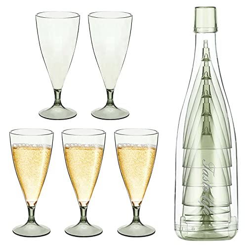 5 Stück Stapelbare Champagnergläser Set, Wiederverwendbar Weingläser-Set, Tragbare Sektglas mit abnehmbarem Boden, Champagnergläser Kunststoff, für Picknicks, Hochzeiten, Partys (grün) von Colexy