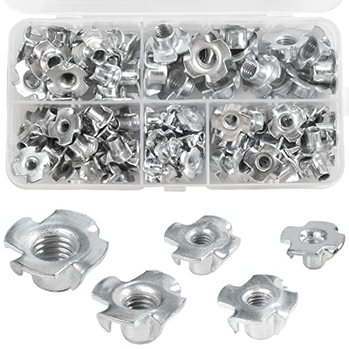 90 Stk Einschlagmuttern mit 4 Einschlagspitzen T Gewindemutter M3 M4 M5 M6 M8 Vier-Prong Nüsse Sortiment Schrauben Kits Verzinktem Kohlenstoffstahl Nüsse Sortiment für Holzbearbeitungsmöbel Handwerker von Colexy