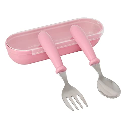 Baby Besteckset, Baby Gabel und Löffel Set, Edelstahl Kleinkind Utensilien Löffel Gabel Geschirr Set mit Aufbewahrungsbox für Baby Kleinkind Selbstfütterung (Rosa) von Colexy