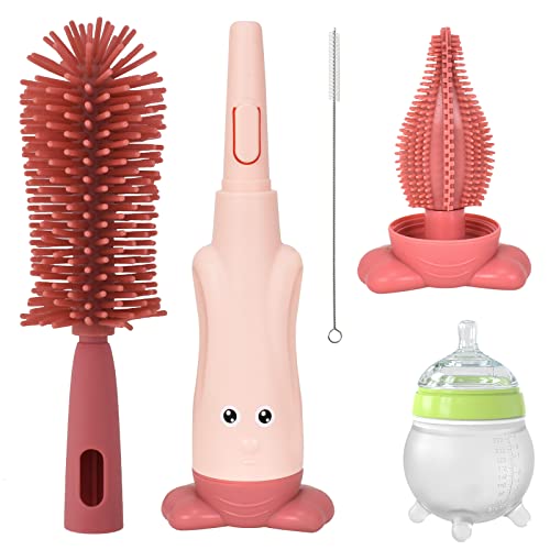 Baby Flaschenbürste Set, 3 in 1 Silikon Babyflaschenbürste für Babyflaschenbürste und Sauger, Flaschenbürste Kopf Milchflasche Sauber Pinsel für Schnuller Babyflaschen Glaswaren (Rot) von Colexy