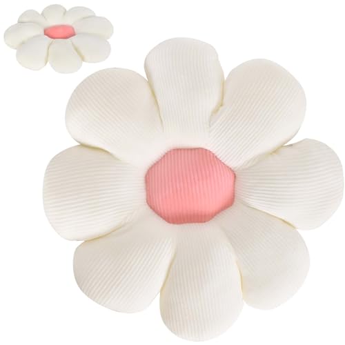 Blumen Bodenkissen, 40cm*40cm Blumenbodenkissen Tatami, Blumen Bodenkissen Für Kinder, Weiche, Plüschkissen Mit Füllung, Zierkissen Bezug Baumwolle, Sitzkissen Bürostuhl Süß Für Schlafzimmer (Weiß) von Colexy