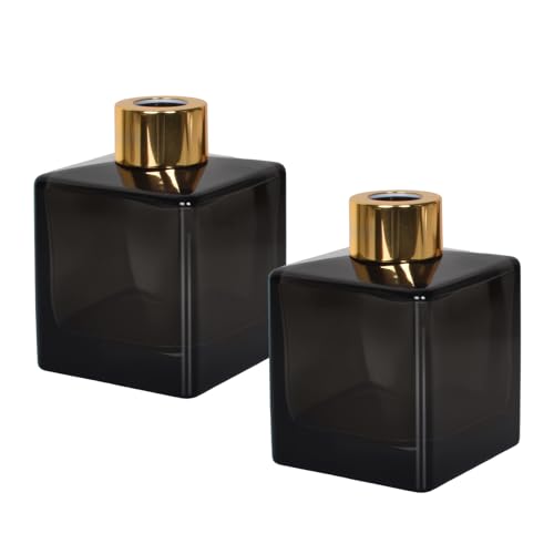 Colexy 2 Stück Leere Diffusorflasche 150ml Glasdiffusorflaschen Kleine Quadratische Glasdiffusorflaschen Glas Diffusor Flaschen Behälter für Ätherische Öle Aromatherapie Badezimmer Büro (Rauchgrau) von Colexy