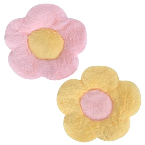 Colexy 2 Stück Stuhlkissen Bequeme Sitzkissen Stuhl-Sitzkissen Bodenkissen Plüsch Kissen Blumenform Tatami Blumenkissen Sofakissen Zierkissen für Gartenstuhl, Küche oder Esszimmer (Pink & Gelb) von Colexy