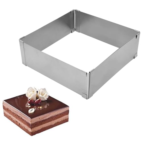 Colexy Backrahmen rechteckig verstellbar - 5cm Hohe Edelstahl Backform rechteckig, 15 x 15 x 5cm bis zu 28 x 28 x 5cm (max), Tortenrahmen rechteckig für Kuchen Torten Pizza Backen von Colexy