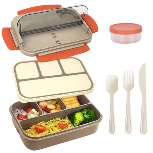 Colexy Bento Lunch Box Auslaufsichere Lunchbox mit Fächern 1300ML Lunchbox Erwachsene Kinder mit 4 Fächern und Besteckset für Mikrowellen Und SpüLmaschinen Schule Arbeit Picknick Reisen (Grau) von Colexy