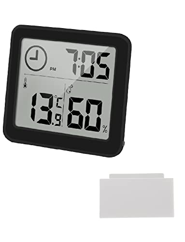 Colexy Digitales Thermometer Innen Hygrometer, Tragbares Thermometer Hygrometer, Uhr mit Thermometer und Hygrometer, Hohen Genauigkeit LCD Bildschirm Thermometer, für Haus, Zimmergarten, Schwarz von Colexy