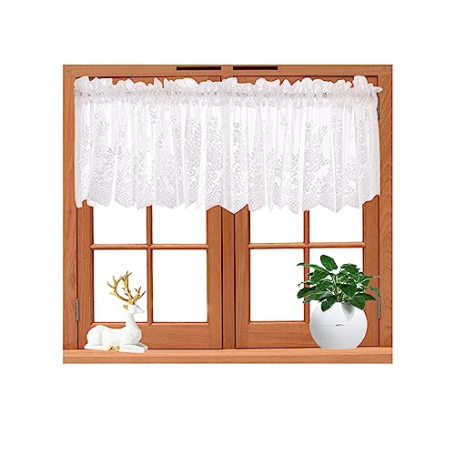 Colexy Kurze Vorhänge Fenster,Scheibengardine Bistrogardine mit Spitze gardinen,Vorhang mit Stangentasche, Küchengardinen für Café-Küche, Wohnzimmer und Dekoration(1pcs, 130 * 41 cm) (Weiß) von Colexy