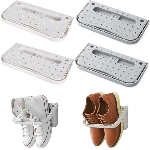 Colexy Schuhhalter Faltbar Wand Montiert 4 Stück Hängeregal ohne Bohren Wandmontiertes Schuhregal Weiß Kunststoff-Schuhhalter Klappschuhregal für Eingangstür Badezimmer Zuhause Schuhe Colexy Schuhhalter Faltbar Wand Montiert 4 Stück Hängeregal ohne Bohren Wandmontiertes Schuhregal Weiß Kunststoff-Schuhhalter Klappschuhregal für Eingangstür Badezimmer Zuhause Schuhe von Colexy