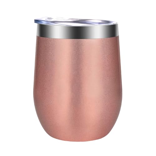 Colexy Vakuum Weinbecher Edelstahl Kaffeebecher Rosegold 12oz 350ml Doppelwandiger Weinbecher mit Deckel Isoliertes Weinglas für Frauen und Herren, Kaffee, Champagner, Alle heiße/kalte Getränke von Colexy