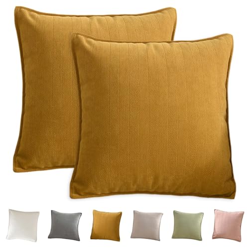 Dekorativer Kissenbezug aus Weichem Strukturiertem Chenille, Dekokissenbezug Sofakissen Couchkissen, Bauernhaus-Kissenbezug für Couch Sofa Schlafzimmer Wohnzimmer, 45 x 45 cm (Senfgelb) von Colexy
