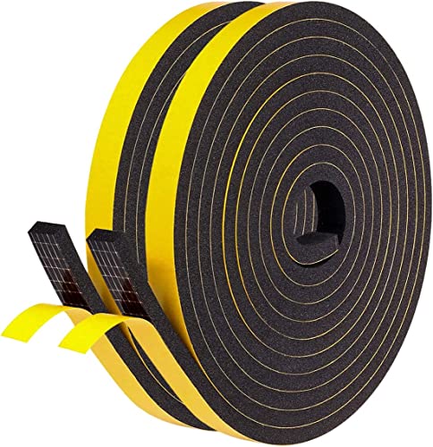 Dichtungsband Selbstklebend für Türen Fenster, 12 mm(B) x 6 mm(B) Schaumstoff Klebeband Gummidichtung Gegen Kalte Zugluft Anti-Kollision Kollisionsprävention Schwarz (2 Rollen je 5m lang) von Colexy