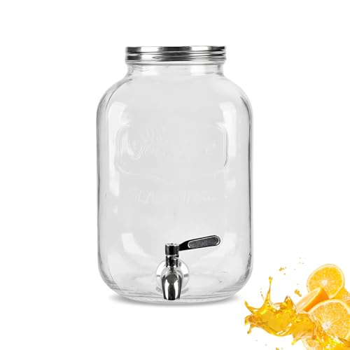Getränkespender 4L Glas Mit Rostfreiem Wasserhahn mit Zapfhahn Glas Wasserspender Klare Kühlschrank-Wasserspender für Geeiste Säfte Wasser Hausgemachte Getränke Partys Hochzeit Geburtstag von Colexy