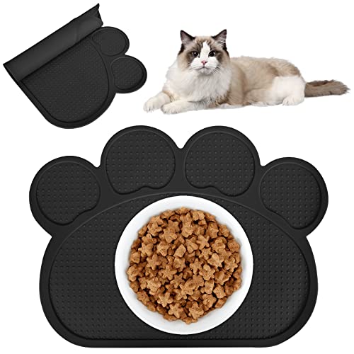Colexy Napfunterlage Hund Katzen, Hunde Katzen Futtermatte, Silikon Haustierfuttermatte Futtermatte für Haustiere für Futternäpfe Wassernapf, 40 x 30CM (Schwarz) von Colexy