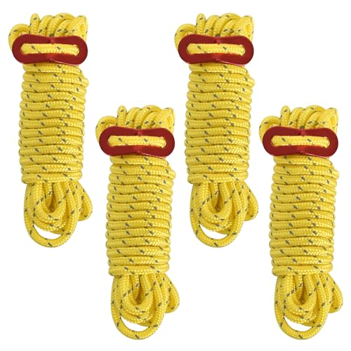 Packung mit 4 Camping-Abspannseilen,Reflektierende Abspannseile für Zelt, 4 m Lang Paracord mit Seilspanner,Durchmesser 4 mm Campingschnur, Zeltschnur für Camping, Wandern, Markisenzelte (Gelb) von Colexy