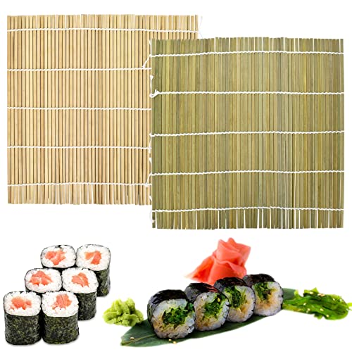 Sushi Matte, 2 Teilige Natürliche Bambus Rollen Matte Sushi-Matte, Waschbares Sushi Tablett, Wiederverwendbare Bambus Sushi Herstellung für Küchenparty Professionelle Anfänger, 24 x 24 cm von Colexy