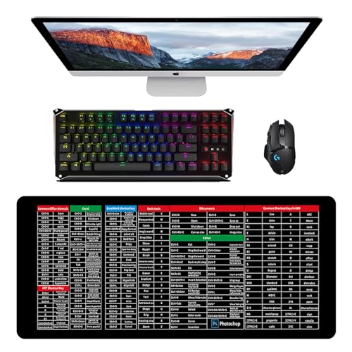 Tastaturkürzel Mauspad Großes Mauspad mit Excel 800x300x3mm Tastaturkürzeln Wasserdicht Rutschfest Tastatur-Pad Schwarz Gaming Mousepad Schreibtischunterlage für Büro, Zuhause, Laptop von Colexy