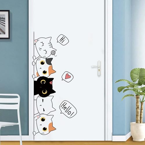 Türaufkleber Katze, Aufkleber, Cartoon-Aufkleber, Katze, bemalte Tiere, Kinder, Schlafzimmer, Cartoon-Motiv, Schlafzimmer, Wandsticker, für Kinder, Raumdekoration, Home Decoration von Colexy