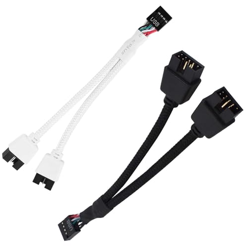 USB 2.0 9 Pin Splitter Mainboard, USB 2.0 9 Polige Buchse auf Doppel Verlängerungskabel, 2 Stück Nylon geflochten USB Splitter 1 zu 2, USB Pin für Computer PC Mainboard (Schwarz und Weiß) von Colexy