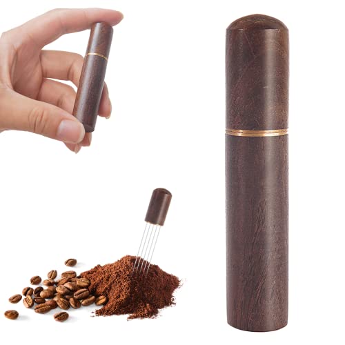 WDT Tool Espresso-Verteilerwerkzeug mit 6 Feinen Nadeln 0,4 mm Kaffee Zubehör, Kaffee Tamper, Kaffeerührstäbchen mit Holz Griff, Espresso Nadel Coffee Distributor Tamper (Nussbaum) von Colexy