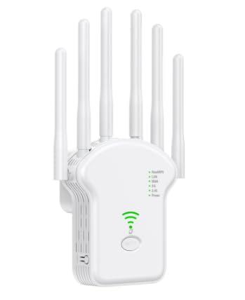 WLAN Repeater WLAN Verstärker 1200Mbit/s Dualband 2,4GHz+5GHz WiFi Booster mit Repeater/Router/Access Point Modus, 4 Antenne, WiFi Range Extender mit LAN/WAN PortA2. Für Zuhause Und Büro (Weiß) von Colexy