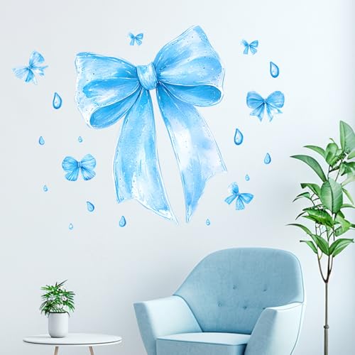 Wandaufkleber mit Schleife, Hellblaue Wandaufkleber mit Schleifenknoten, Hintergrund für den Nachttisch im Wohnzimmer, Elegante Selbstklebende Wandtapete für Kinderzimmer, Schlafzimmer, Wohnzimmer von Colexy