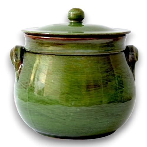 Colì, abgerundeter Terrakotta-Topf mit Deckel, handwerklicher Topf, grün Terre Antiche, Durchmesser 20 cm von Colì