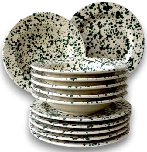 Colì Majolica und Steingut aus 1650 meliertem Türkis Set handbemalter Terrakotta-Tischplatten Tischservice für 6 Personen 12 Stück Enthält 6 Tiefe Platten 23 cm und 6 Flache Platten 24 cm von Fratelli Colì
