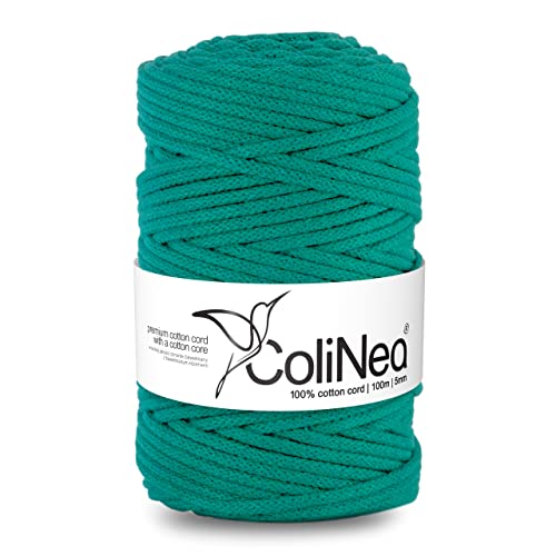 ColiNea Baumwollkordel mit Baumwollkern 5 mm 100m Baumwollgarn DIY Makramee Stricken Cotton Cord türkis ideal für Makramee Handwerk Baumwollseil für Basteln von ColiNea