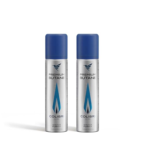 Colibri – Butangas 2 x 90 ml zum Nachfüllen von Feuerzeugen, Flambierbrennern, Küchenbrennern, Bunsenbrennern & Co – Feuerzeuggas Nachfüllflasche mit Premium Butangas im praktischen Taschenformat von Colibri